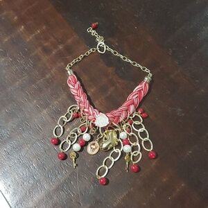 Artistic Multicolor Necklace with Gold Accents Heart And Skull Face